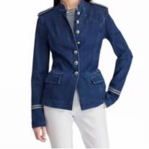 New RALPH LAUREN military style denim jacket blazer sz 10p
